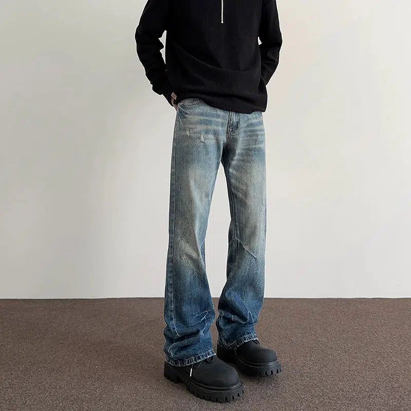 Washed Regular Bootcut Jeans Korean Street Fashion Jeans By A PUEE Shop Online at OH Vault