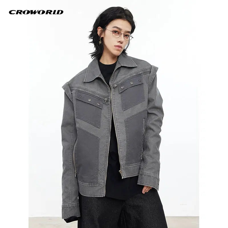 Faded Patched Pocket Denim Jacket Korean Street Fashion Jacket By Cro World Shop Online at OH Vault