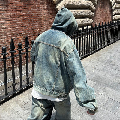 Bleach Washed Seam Detail Denim Hoodie Korean Street Fashion Hoodie By FATE Shop Online at OH Vault