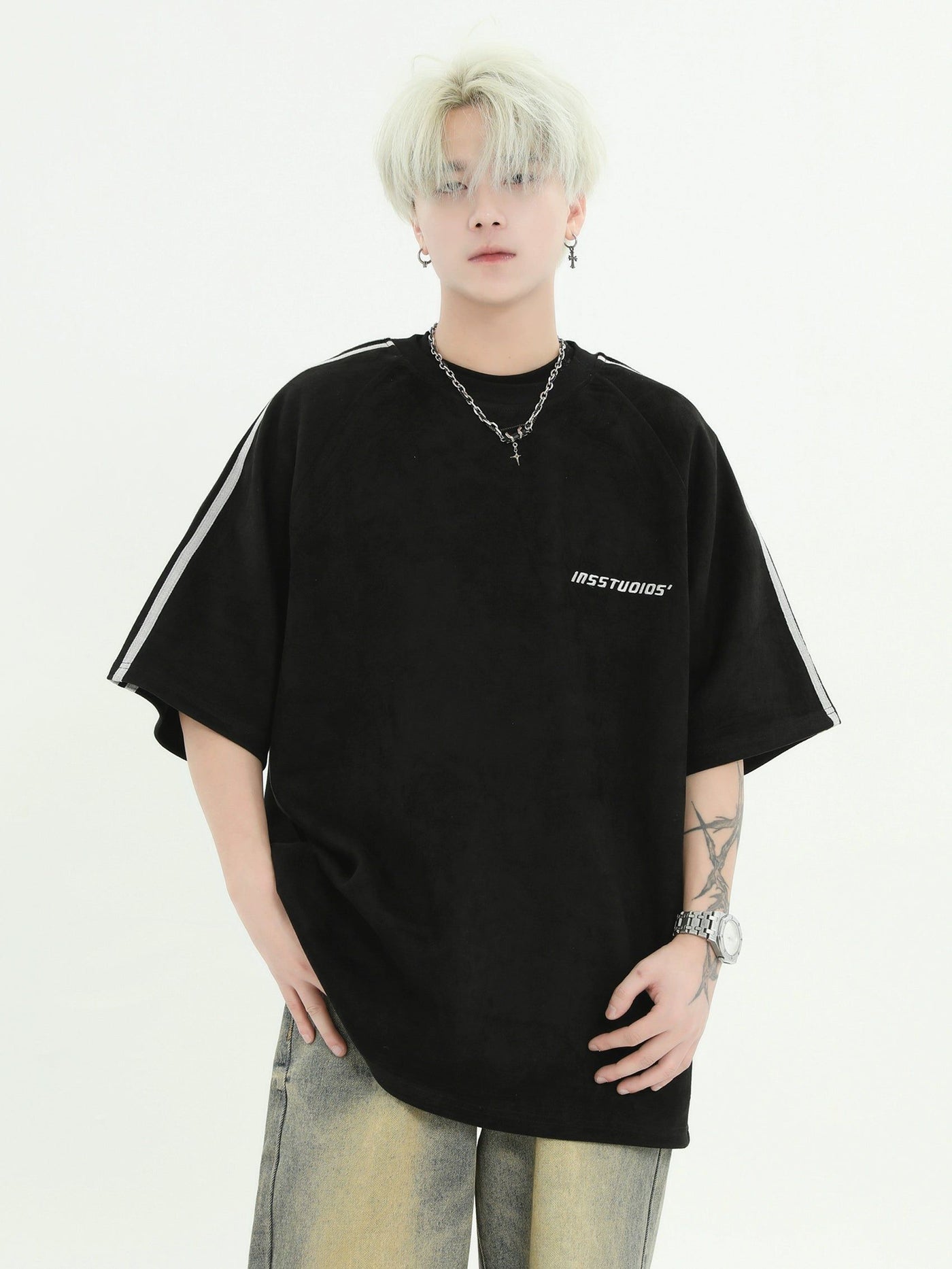 Minimal Logo Bar Contrast T-Shirt Korean Street Fashion T-Shirt By INS Korea Shop Online at OH Vault