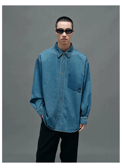 Relaxed Fit Denim Shirt Korean Street Fashion Shirt By NANS Shop Online at OH Vault