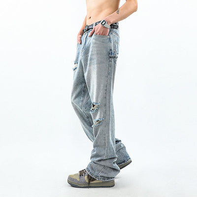 Mr Nearly Light Washed Straight Ripped Jeans Korean Street Fashion Jeans By Mr Nearly Shop Online at OH Vault