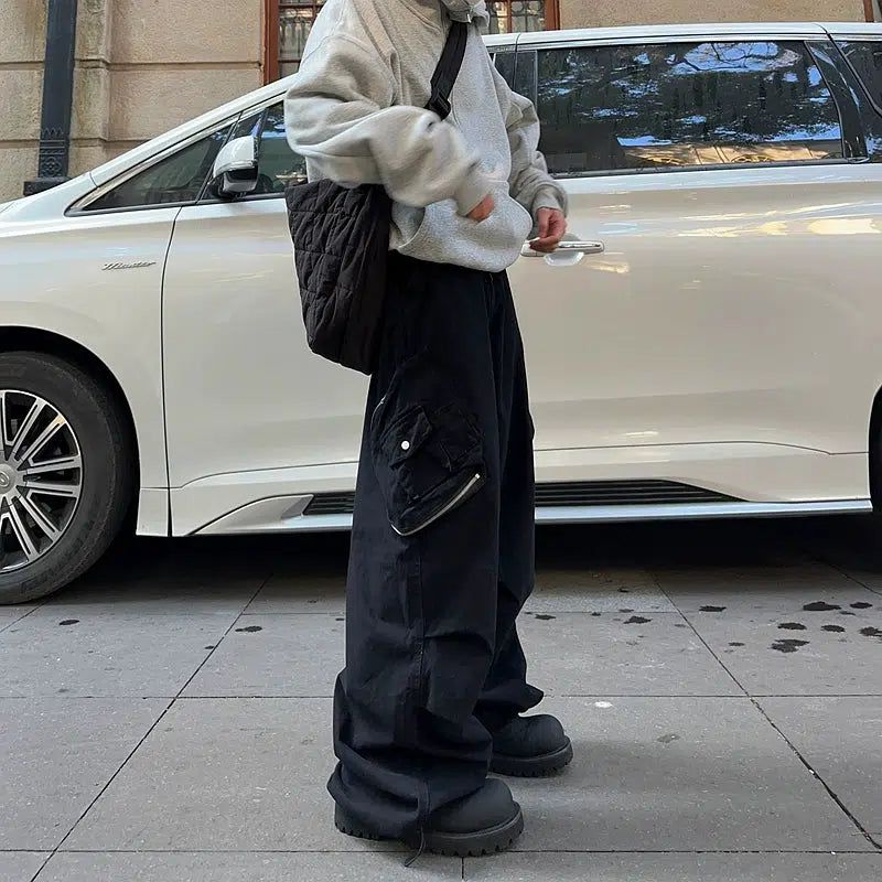 Irregular Pocket Wide Leg Cargo Pants Korean Street Fashion Pants By FATE Shop Online at OH Vault