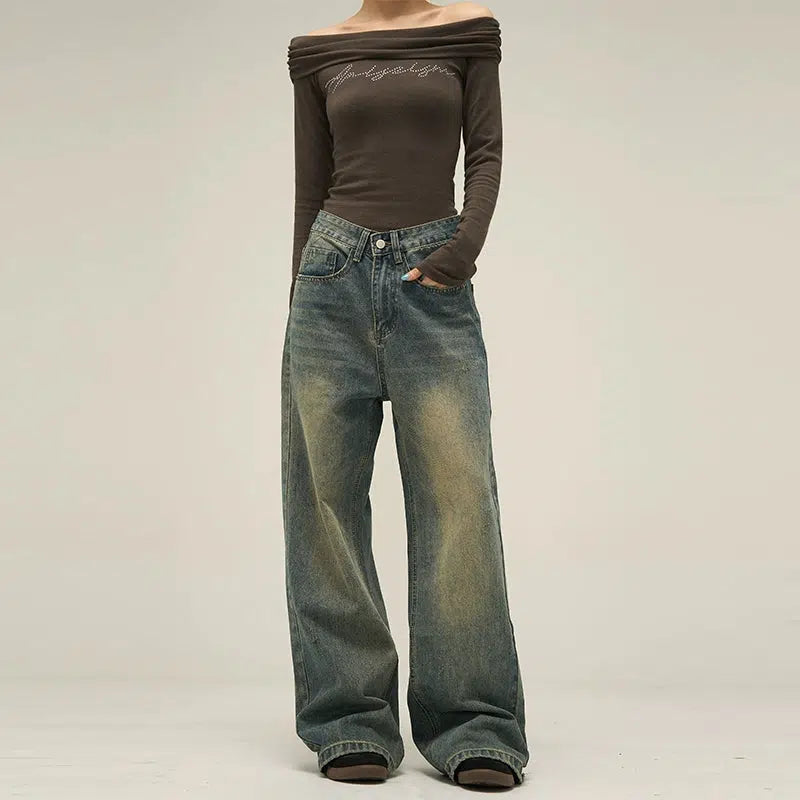 Vintage Faded Slant Pocket Jeans Korean Street Fashion Jeans By 77Flight Shop Online at OH Vault