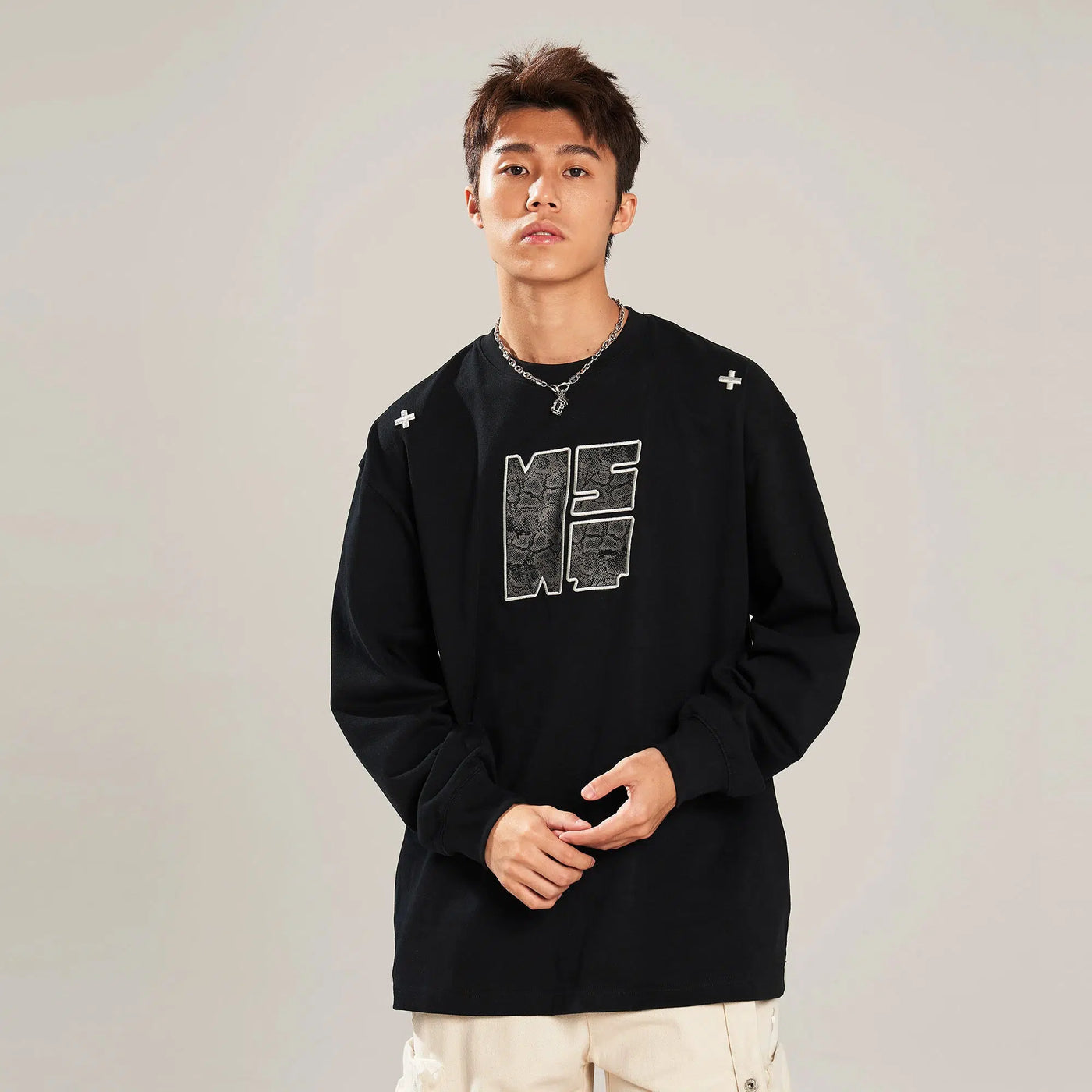New Start Patched and Embroidery Logo Crewneck Korean Street Fashion Crewneck By New Start Shop Online at OH Vault
