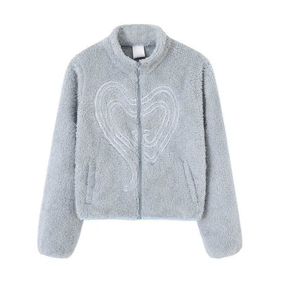Heart Lined Sherpa Jacket Korean Street Fashion Jacket By Conp Conp Shop Online at OH Vault