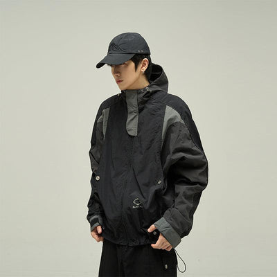 77Flight Minimal Logo Drawstring Windbreaker Jacket Korean Street Fashion Jacket By 77Flight Shop Online at OH Vault