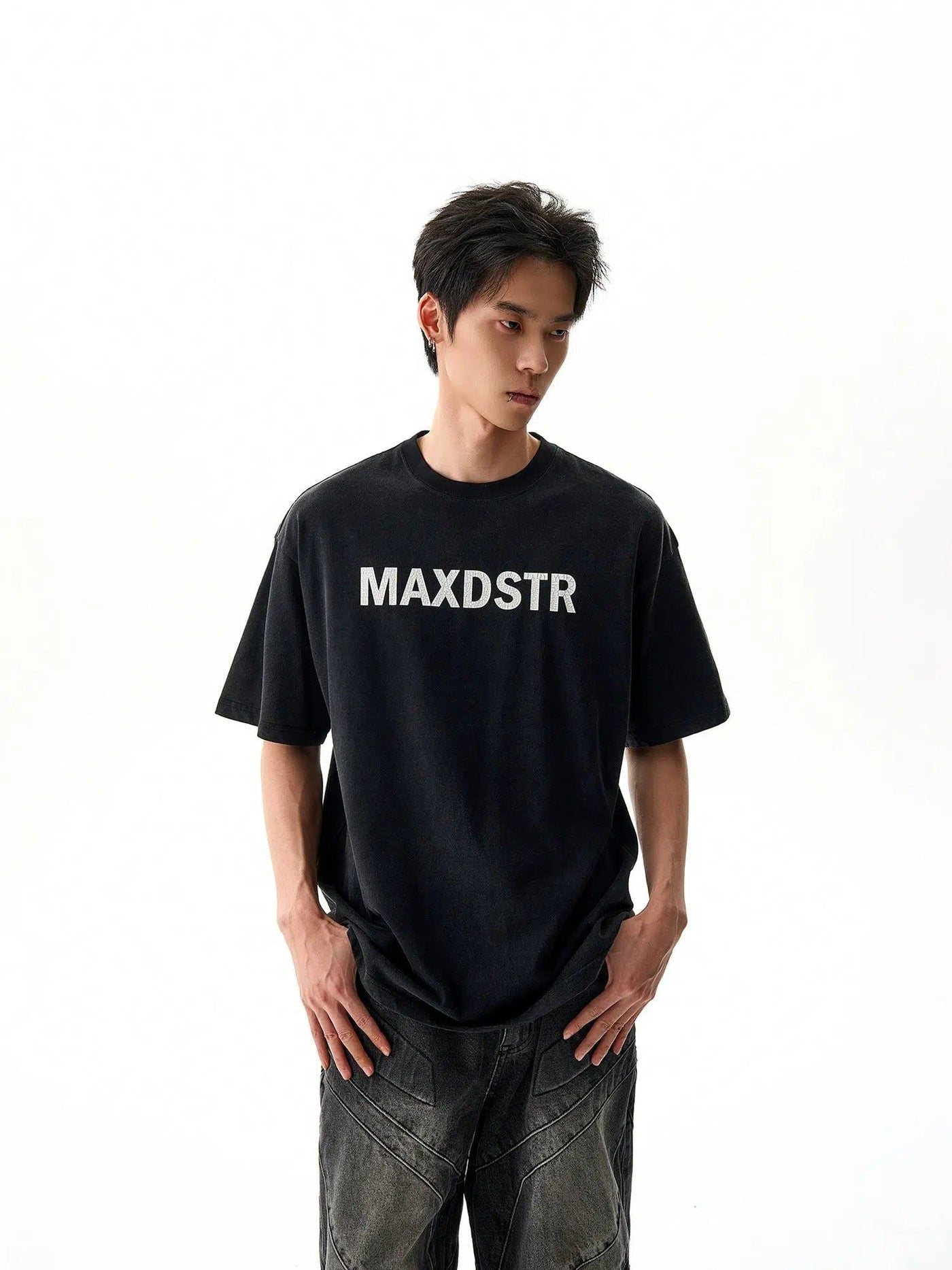 Basic Cracked Letters T-Shirt Korean Street Fashion T-Shirt By MaxDstr Shop Online at OH Vault
