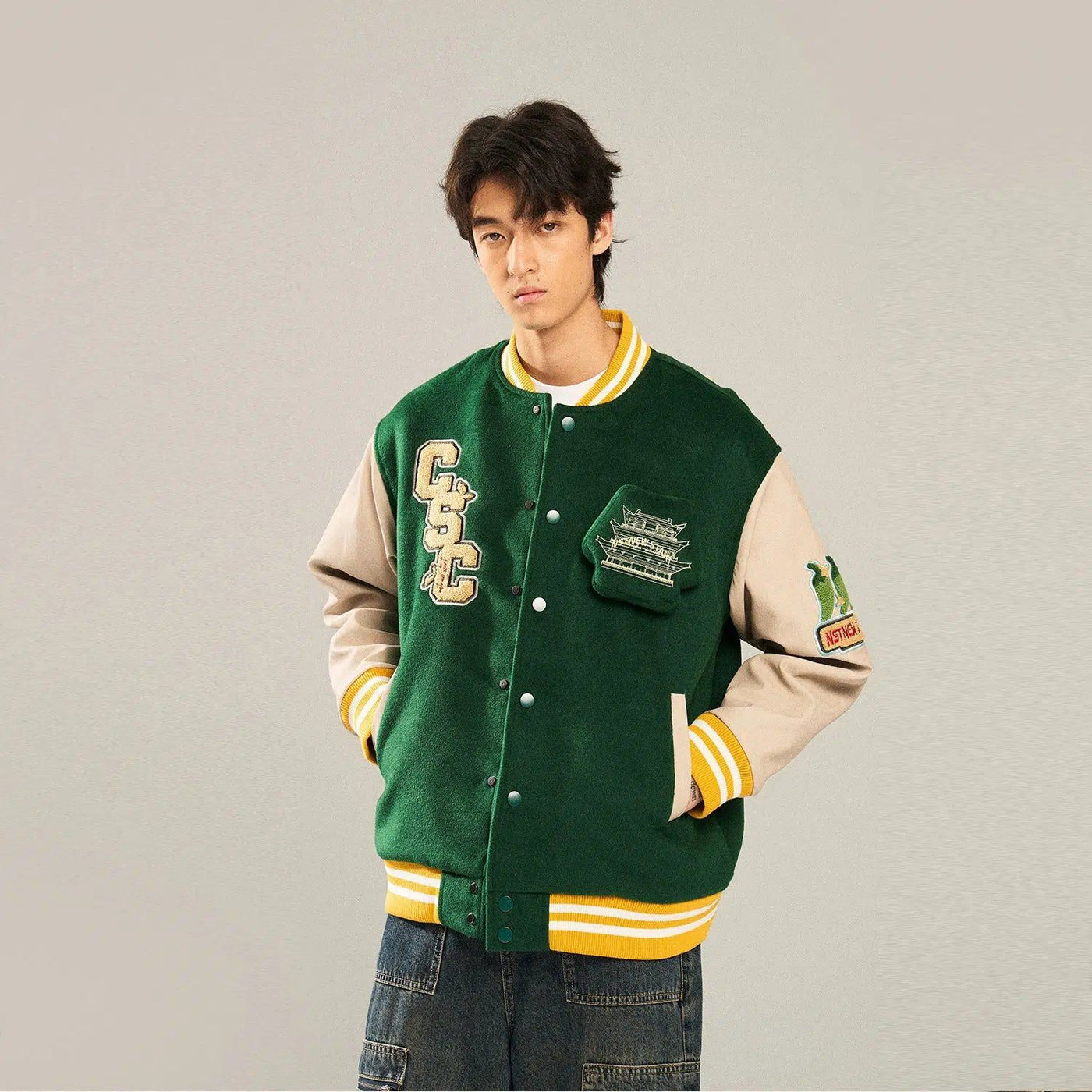 Contrast Buttoned Varsity Jacket Korean Street Fashion Jacket By New Start Shop Online at OH Vault