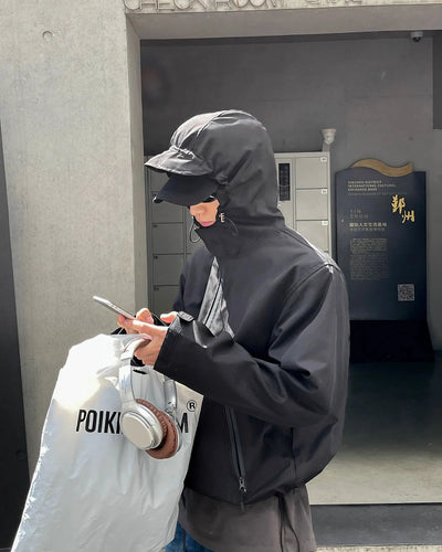 Poikilotherm Slant Pocket Hooded Windbreaker Jacket Korean Street Fashion Jacket By Poikilotherm Shop Online at OH Vault