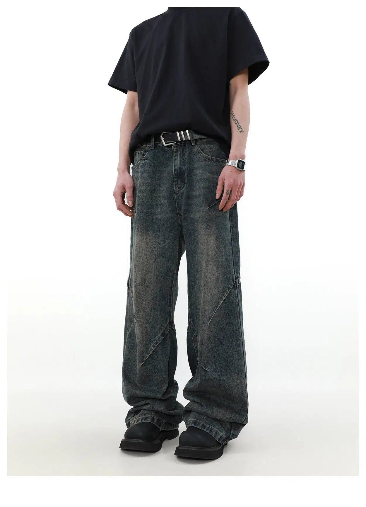 Faded Structured Jeans Korean Street Fashion Jeans By Mr Nearly Shop Online at OH Vault