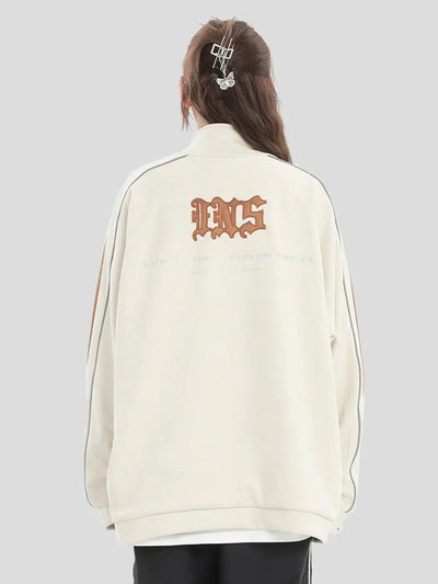 Stitched Logo Contrast Zipped Jacket Korean Street Fashion Jacket By INS Korea Shop Online at OH Vault