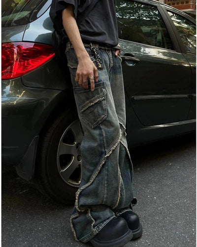 Structured Distressed Lines Jeans Korean Street Fashion Jeans By MaxDstr Shop Online at OH Vault