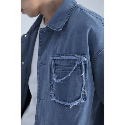 Distressed Pockets Denim Shirt Korean Street Fashion Shirt By Mentmate Shop Online at OH Vault