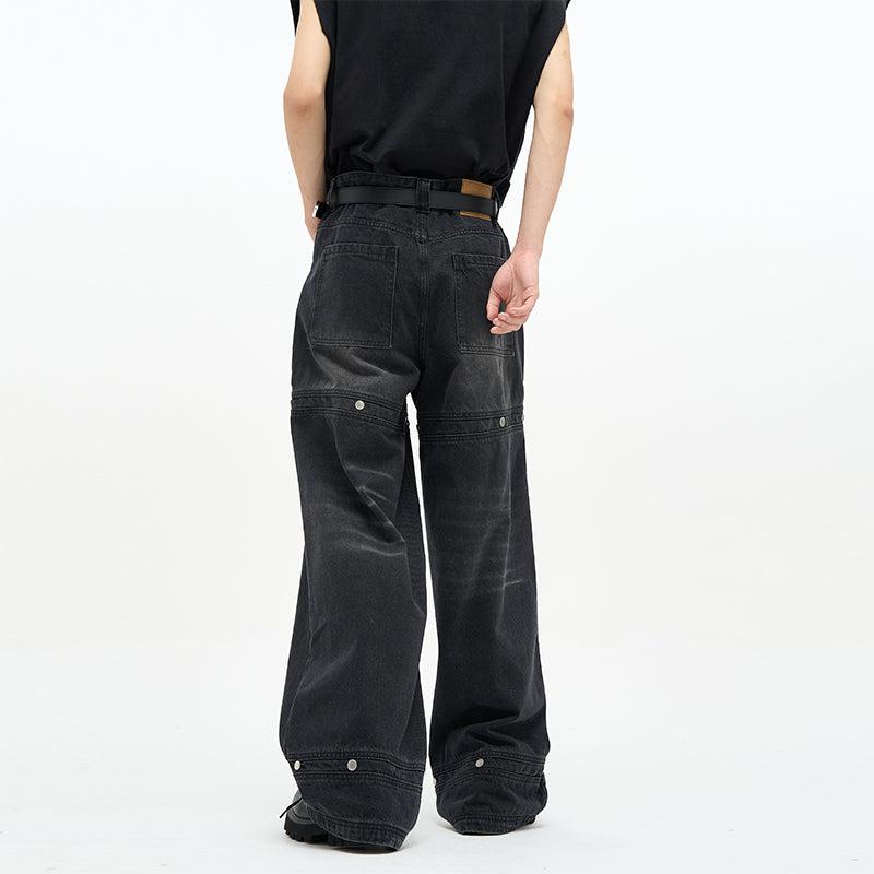 77Flight Washed Punk Wide Cut Jeans Korean Street Fashion Jeans By 77Flight Shop Online at OH Vault