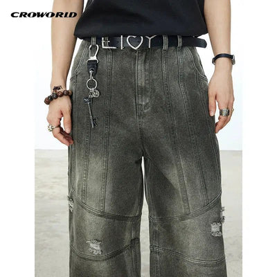 Washed and Distressed Jeans Korean Street Fashion Jeans By Cro World Shop Online at OH Vault