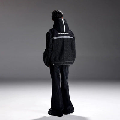 Denim Sleeves Zip-Up Hooded Jacket Korean Street Fashion Jacket By Terra Incognita Shop Online at OH Vault