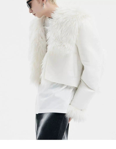 Spliced Furry PU Leather Jacket Korean Street Fashion Jacket By Slim Black Shop Online at OH Vault