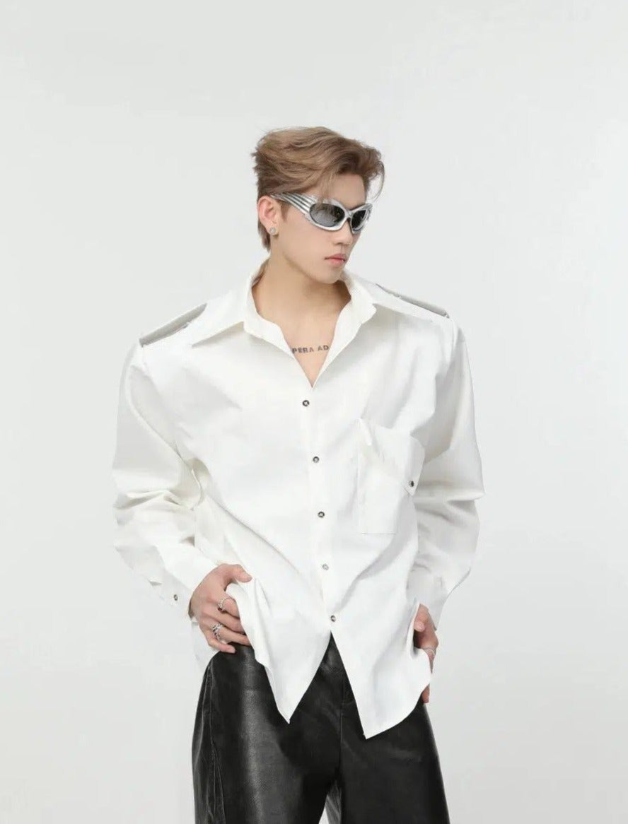 Wide Shoulder Buttoned Shirt Korean Street Fashion Shirt By Turn Tide Shop Online at OH Vault