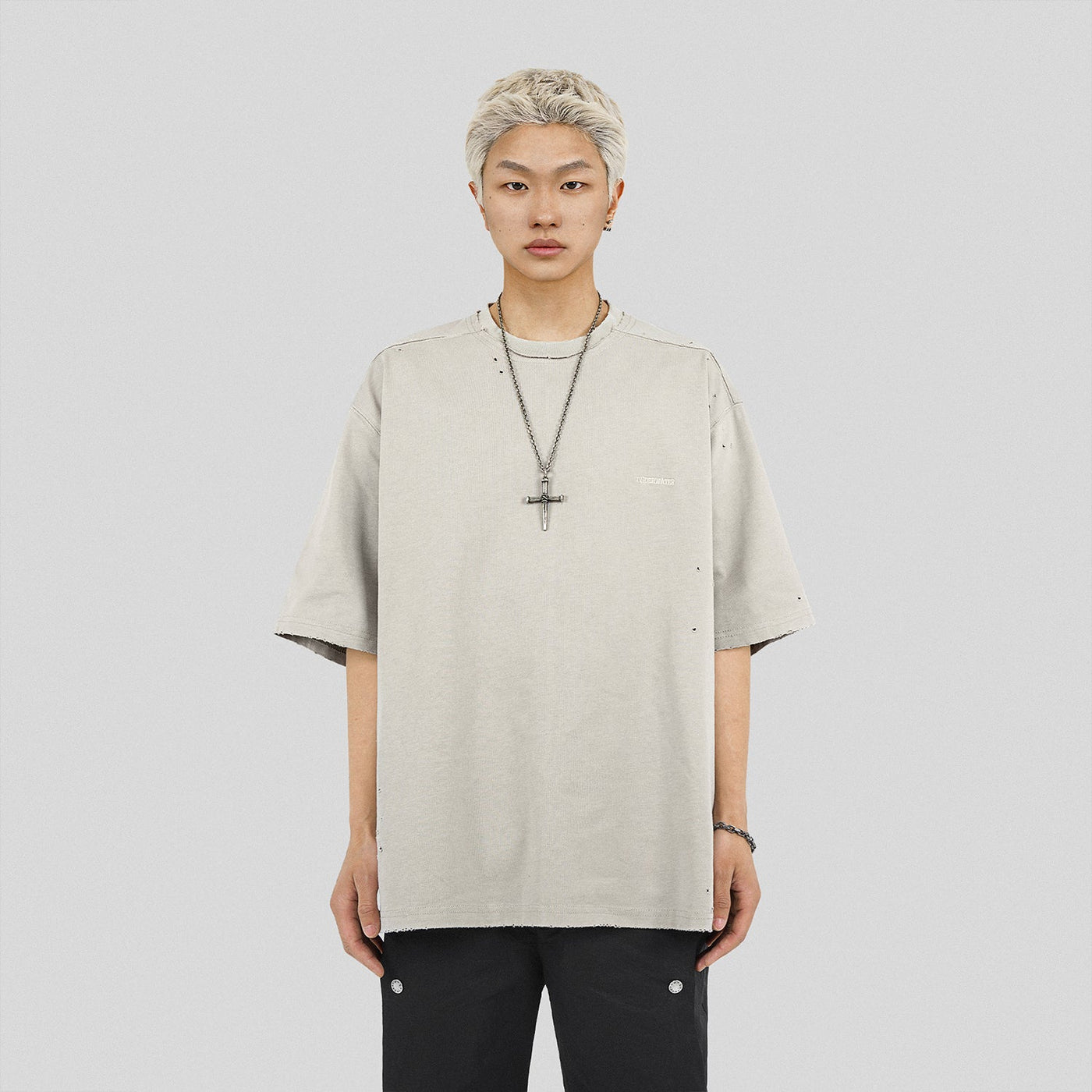 Solid Distressed Hole T-Shirt Korean Street Fashion T-Shirt By Underwater Shop Online at OH Vault