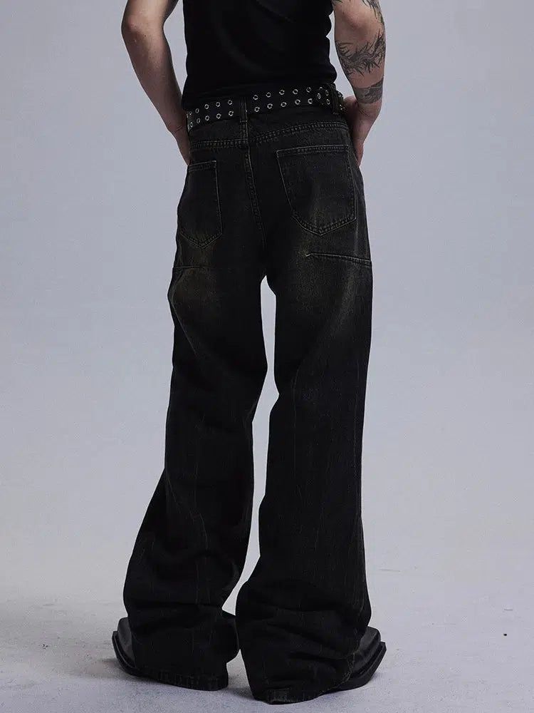 Washed Textured Wide Jeans Korean Street Fashion Jeans By Dark Fog Shop Online at OH Vault