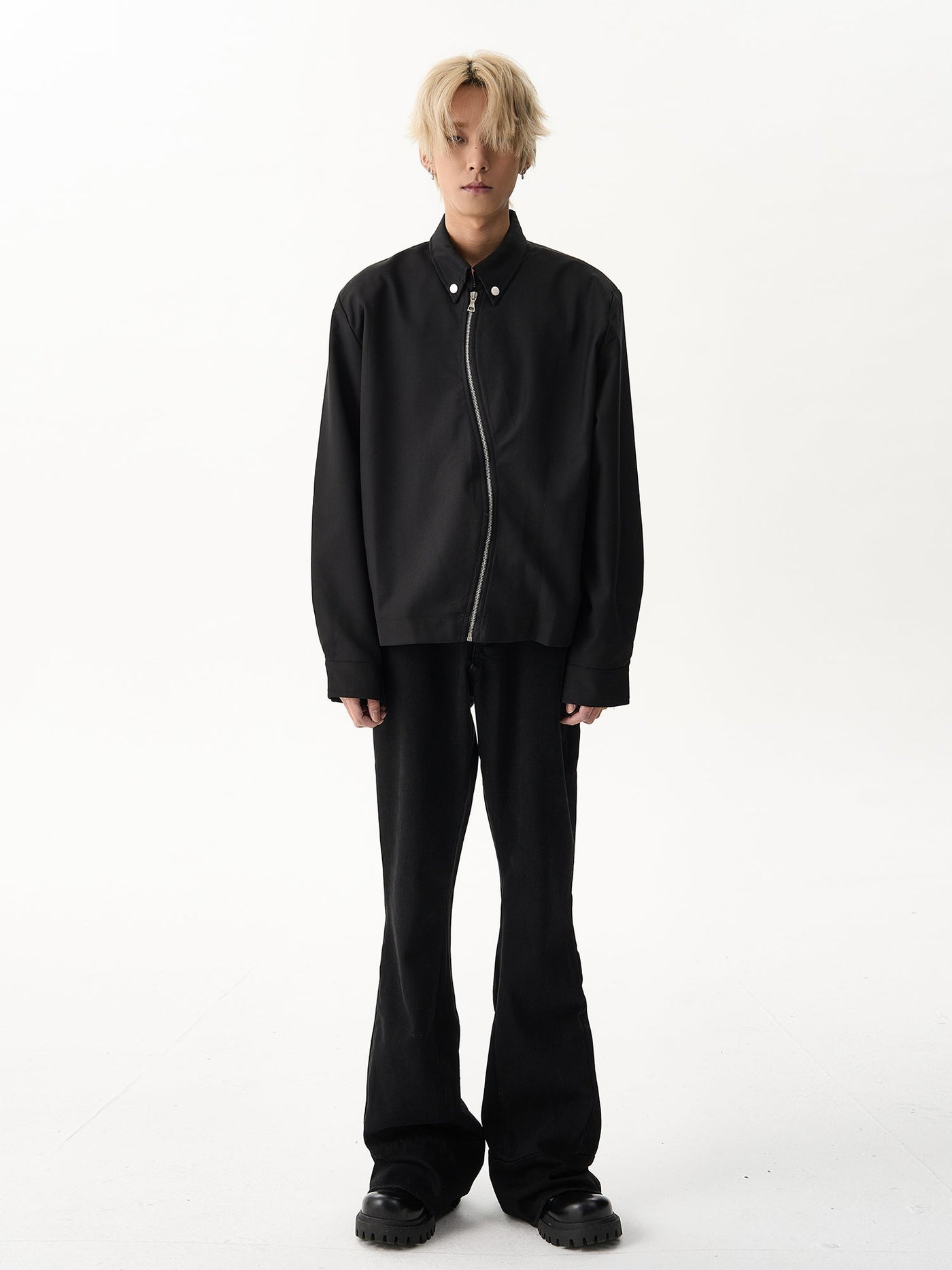 Curved Zipper Lapel Jacket Korean Street Fashion Jacket By Ash Dark Shop Online at OH Vault