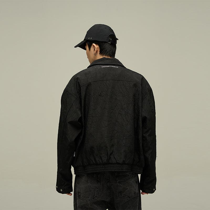 77Flight Solid Pleated Texture Harrington Jacket Korean Street Fashion Jacket By 77Flight Shop Online at OH Vault