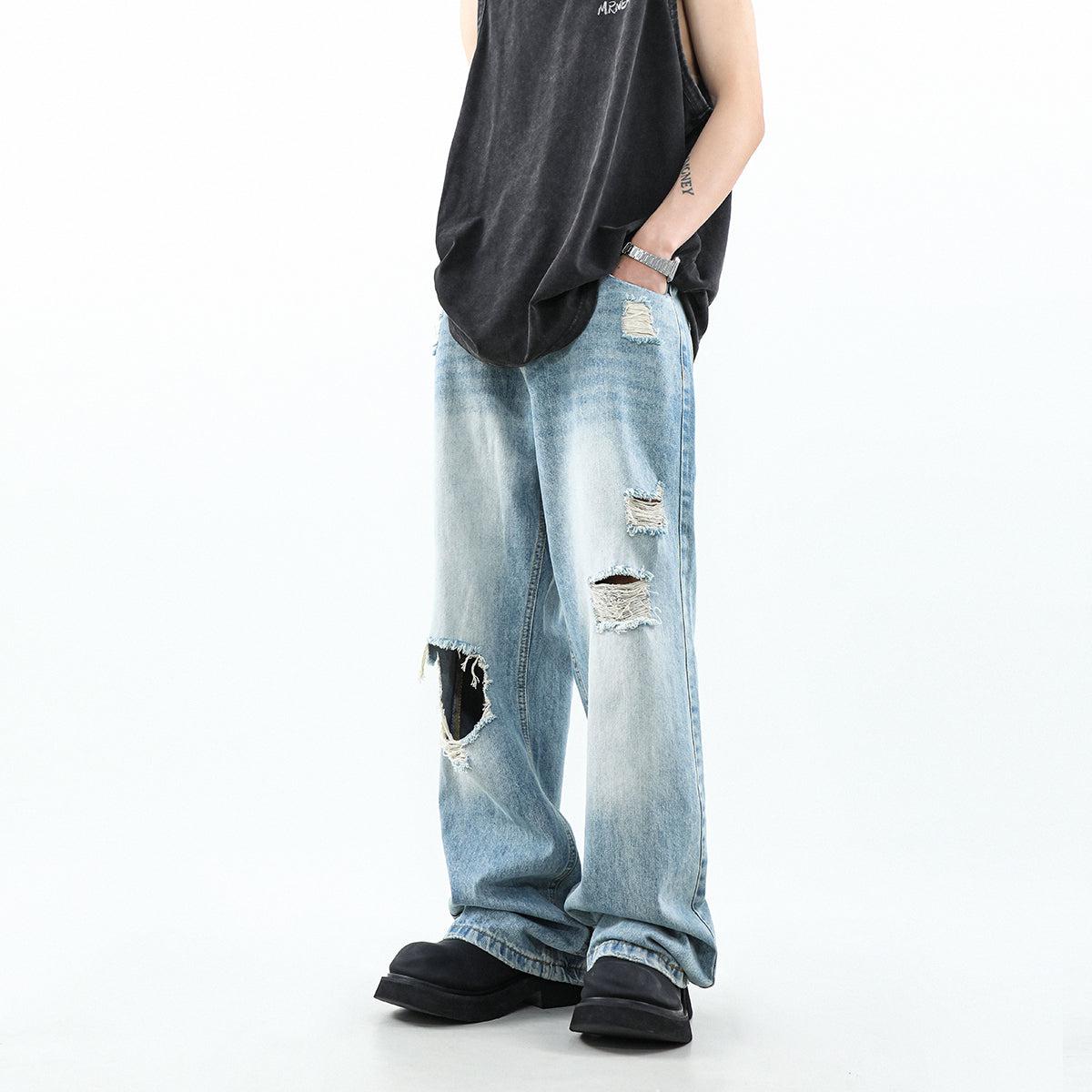Mr Nearly Washed Frayed Cut Out Jeans Korean Street Fashion Jeans By Mr Nearly Shop Online at OH Vault
