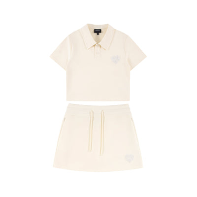 WORKSOUT Heart Logo Cropped Polo & Drawstring Skirt Set Korean Street Fashion Clothing Set By WORKSOUT Shop Online at OH Vault