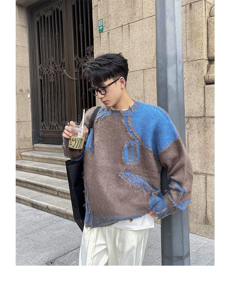 Irregular Contrast Fuzzy Sweater Korean Street Fashion Sweater By Poikilotherm Shop Online at OH Vault