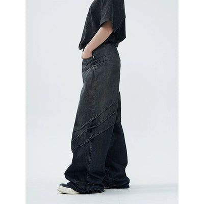 Washed Diagonal Seam Jeans Korean Street Fashion Jeans By Made Extreme Shop Online at OH Vault