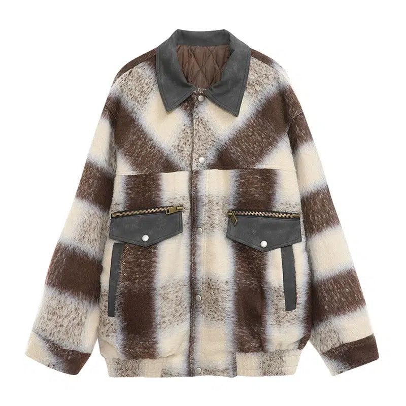 Collared Plaid Fur Jacket Korean Street Fashion Jacket By Mr Nearly Shop Online at OH Vault