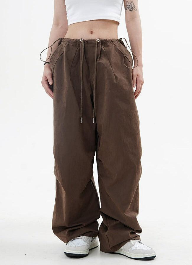 Drawstring Waist Wide leg Parachute Pants Korean Street Fashion Pants By Made Extreme Shop Online at OH Vault