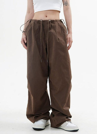 Made Extreme Drawstring Waist Wide leg Parachute Pants Korean Street Fashion Pants By Made Extreme Shop Online at OH Vault