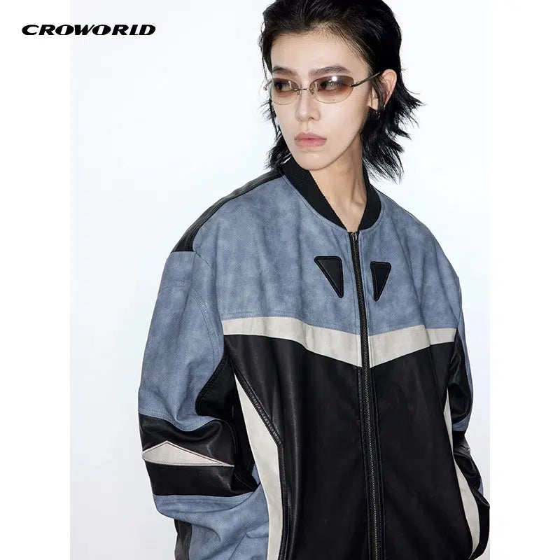 Contrast Motosport Faux Leather Jacket Korean Street Fashion Jacket By Cro World Shop Online at OH Vault