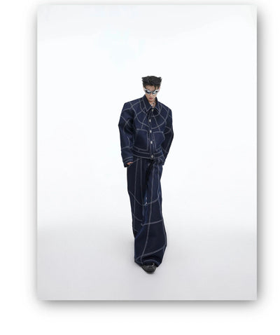 Web Outline Denim Jacket & Jeans Set Korean Street Fashion Clothing Set By Argue Culture Shop Online at OH Vault