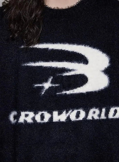 Cro World Logo Casual Fuzzy Sweater Korean Street Fashion Sweater By Cro World Shop Online at OH Vault