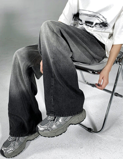 Ash Dark Gradient Washed Wide Leg Jeans Korean Street Fashion Jeans By Ash Dark Shop Online at OH Vault