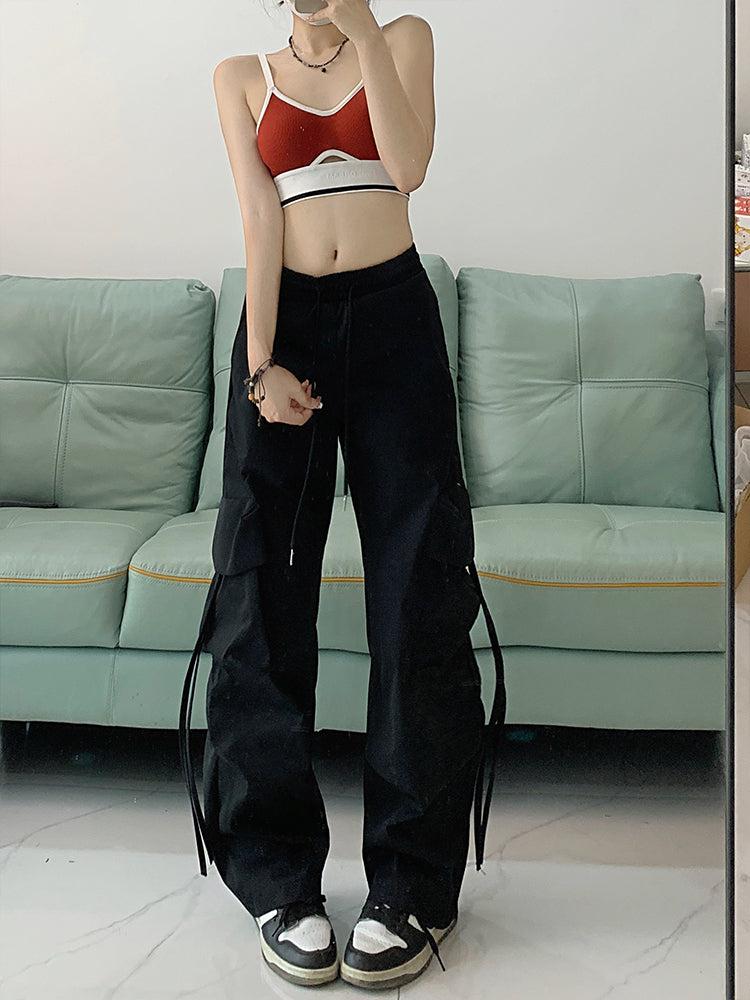 Solid Lace Knot Cargo Pants Korean Street Fashion Pants By Made Extreme Shop Online at OH Vault