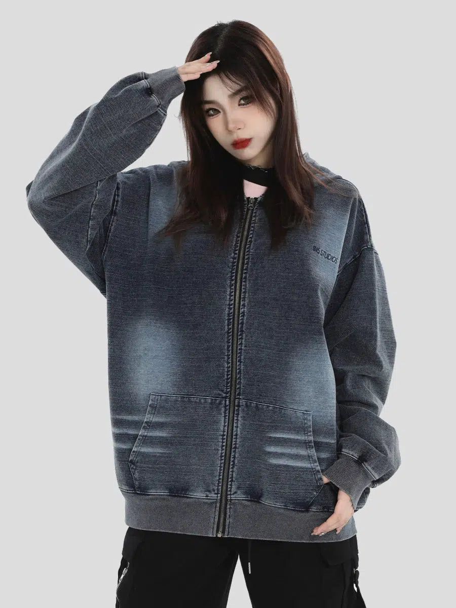 Fade Spots Denim Hoodie Korean Street Fashion Hoodie By INS Korea Shop Online at OH Vault
