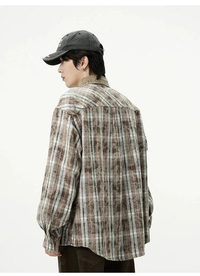 Plaid Print Flannel Shirt Korean Street Fashion Shirt By 77Flight Shop Online at OH Vault