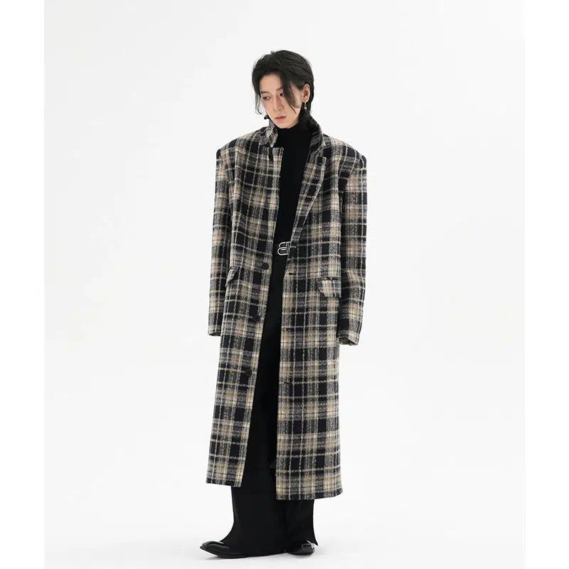 Wide Plaid Tweed Long Coat Korean Street Fashion Long Coat By HARH Shop Online at OH Vault