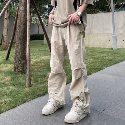 A PUEE Drawstring Pleats Straight Parachute Pants Korean Street Fashion Pants By A PUEE Shop Online at OH Vault