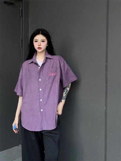 Made Extreme Urferld Text Vertical Striped Shirt Korean Street Fashion Shirt By Made Extreme Shop Online at OH Vault