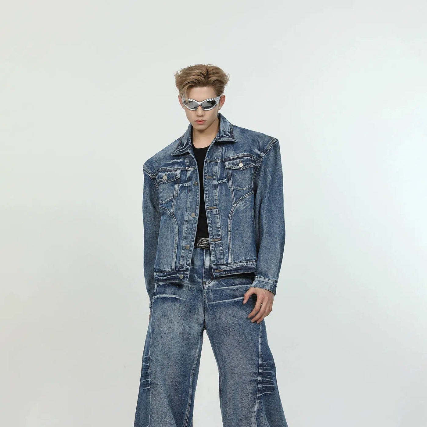 Washed Denim Jacket & Wide Jeans Set Korean Street Fashion Clothing Set By Turn Tide Shop Online at OH Vault