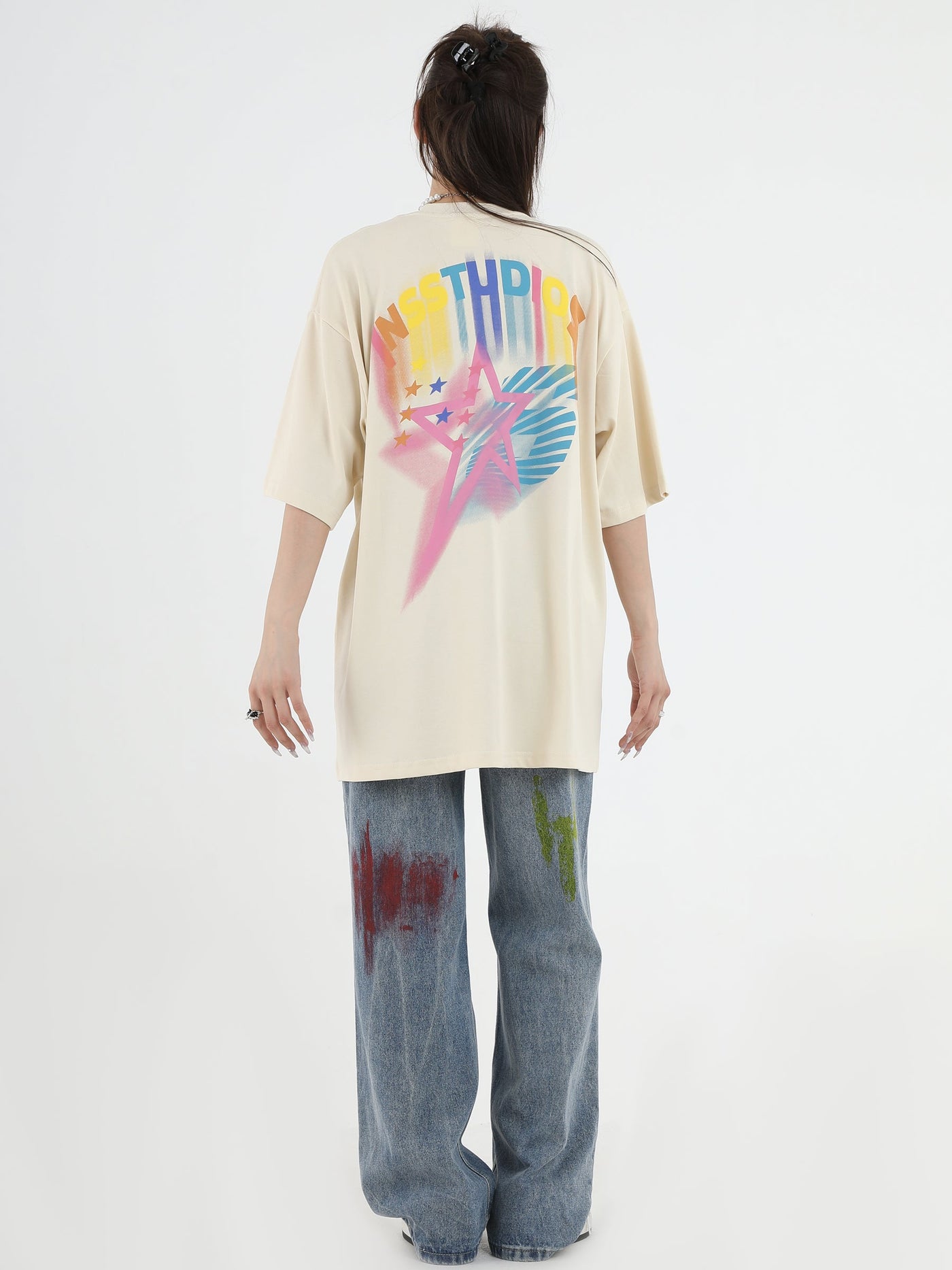 Graffiti Foam Star Logo T-Shirt Korean Street Fashion T-Shirt By INS Korea Shop Online at OH Vault