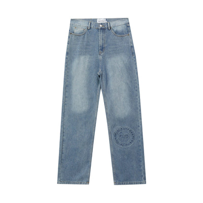 Washed Logo Patch Loose Straight Jeans Korean Street Fashion Jeans By Made Extreme Shop Online at OH Vault