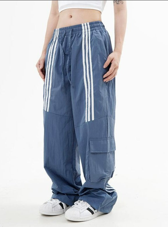 Made Extreme Tape Striped Parachute Pants Korean Street Fashion Pants By Made Extreme Shop Online at OH Vault