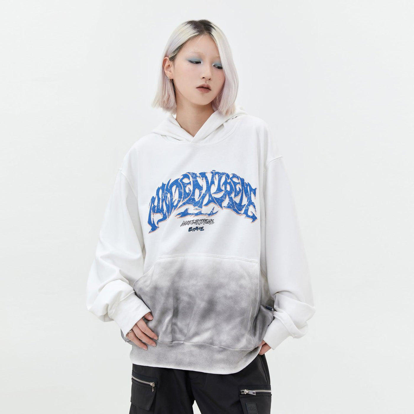 Made Extreme Washed Fade Out Text Hoodie Korean Street Fashion Hoodie By Made Extreme Shop Online at OH Vault
