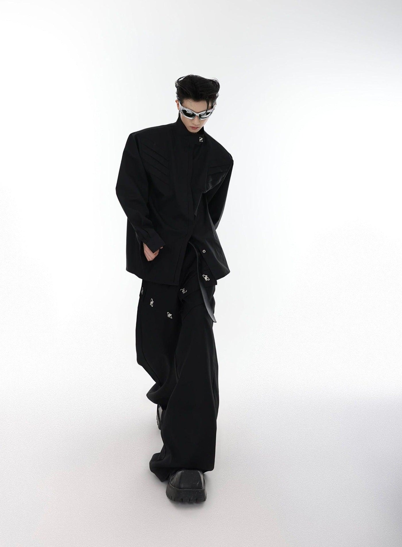 Metallic Stand Collar Long Sleeve Shirt Korean Street Fashion Shirt By Argue Culture Shop Online at OH Vault